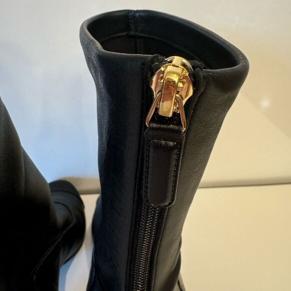 RARE Chanel Lambskin Rhinestone Logo Heeled Boots EU 37 US 6.5 KarlLagerfeld Era - Picture 8 of 17